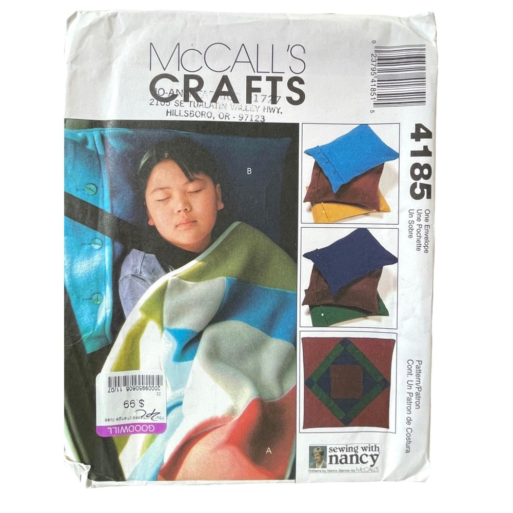 McCalls Sewing Pattern 4185 Unisex OS Cozy Lap Quilt and Pillow Cases Uncut FF